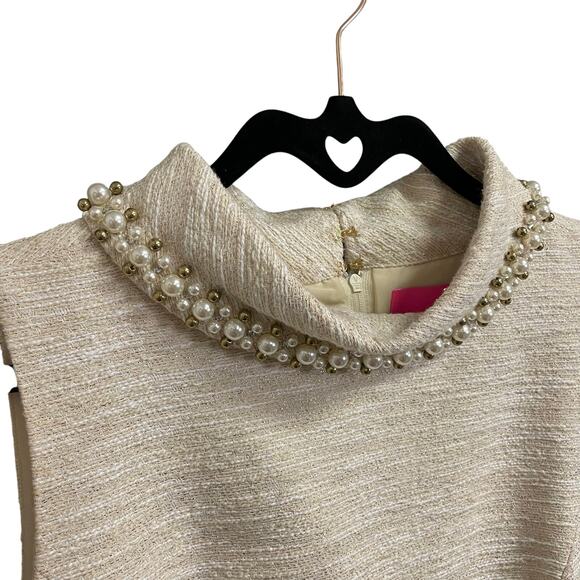 Lilly Pulitzer Portia Boucle Gold Metallic Pearl Beaded Dress Womens 8 AS IS - Picture 5 of 10